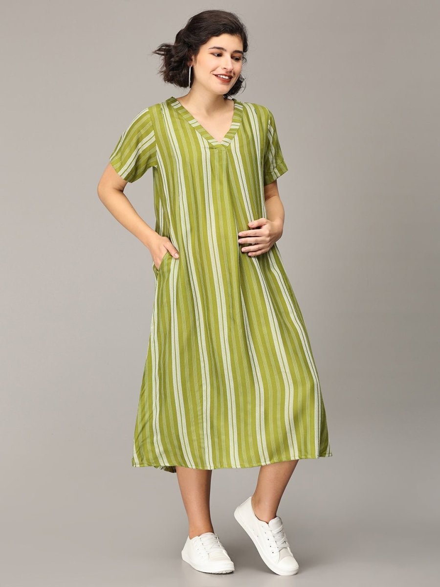 Soo Swamped Striped Maternity and Nursing Tunic Dress - DRS-SK-GMOV-S