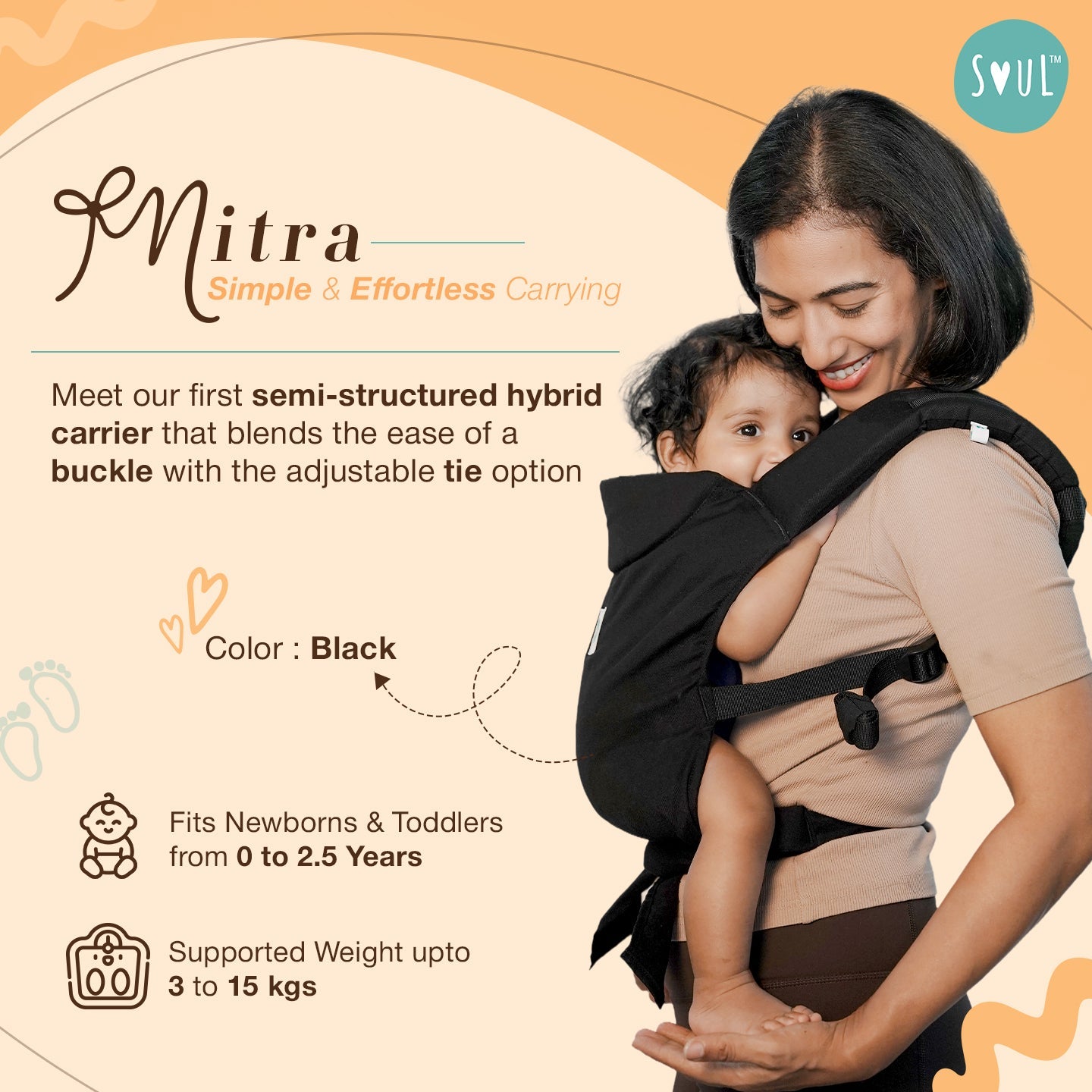 Soulslings Mitra Baby Carrier - Black Baby Carriers