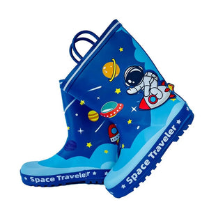 Space Traveller Waterproof Flexible Rubber Rain Gumboots for Kids, Blue - Little Surprise BoxSpace Traveller Waterproof Flexible Rubber Rain Gumboots for Kids, Blue
