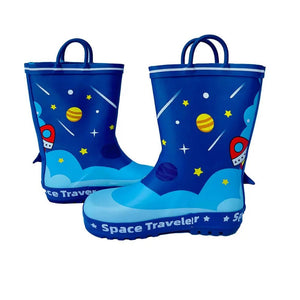 Space Traveller Waterproof Flexible Rubber Rain Gumboots for Kids, Blue - Little Surprise BoxSpace Traveller Waterproof Flexible Rubber Rain Gumboots for Kids, Blue