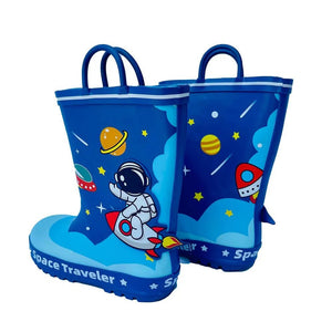 Space Traveller Waterproof Flexible Rubber Rain Gumboots for Kids, Blue - Little Surprise BoxSpace Traveller Waterproof Flexible Rubber Rain Gumboots for Kids, Blue