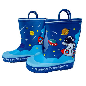 Space Traveller Waterproof Flexible Rubber Rain Gumboots for Kids, Blue - Little Surprise BoxSpace Traveller Waterproof Flexible Rubber Rain Gumboots for Kids, Blue