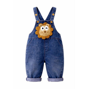 Spongy Lion Dungaree with Green Stripes T-shirt, 2 Pcs Clothing Set For Toddlers And Kids - 1 - 2 Years Kids Clothing