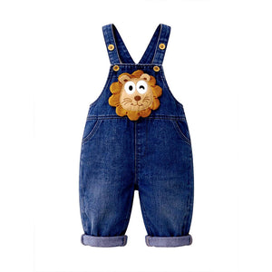 Spongy Lion Dungaree with Grey Stripes T-shirt, 2 Pcs Clothing Set For Toddlers And Kids - 1 - 2 Years Kids Clothing
