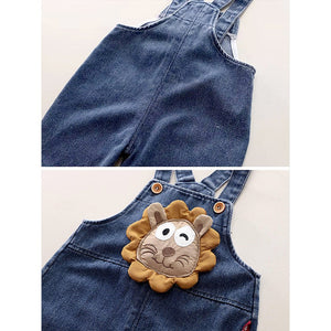 Spongy Lion Dungaree with Grey Stripes T-shirt, 2 Pcs Clothing Set For Toddlers And Kids - 1 - 2 Years Kids Clothing