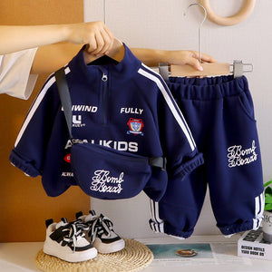 Sporty Navy Tracksuit Set with Matching Sling Bag for Kids - 2 - 3 Years Kids Clothing