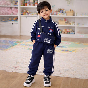 Sporty Navy Tracksuit Set with Matching Sling Bag for Kids - 2 - 3 Years Kids Clothing