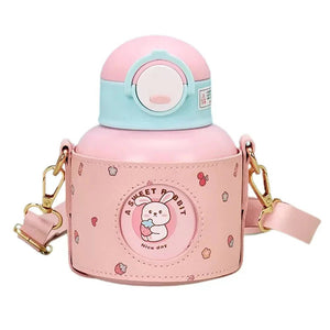 Stainless Steel Pink Fruity BunnyWater bottle for Kids with Holder, 520 ml - Little Surprise BoxStainless Steel Pink Fruity BunnyWater bottle for Kids with Holder, 520 ml
