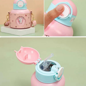 Stainless Steel Pink Fruity BunnyWater bottle for Kids with Holder, 520 ml - Little Surprise BoxStainless Steel Pink Fruity BunnyWater bottle for Kids with Holder, 520 ml