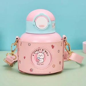 Stainless Steel Pink Fruity BunnyWater bottle for Kids with Holder, 520 ml - Little Surprise BoxStainless Steel Pink Fruity BunnyWater bottle for Kids with Holder, 520 ml