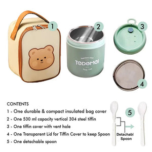 Stainless Steel Soup Box /Tiffin with Insulated Vertical Tiffin Bag with detachable Spoon for Kids and Adults, Green - Little Surprise BoxStainless Steel Soup Box /Tiffin with Insulated Vertical Tiffin Bag with detachable Spoon for Kids and Adults, Green