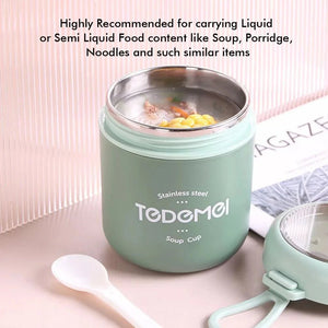 Stainless Steel Soup Box /Tiffin with Insulated Vertical Tiffin Bag with detachable Spoon for Kids and Adults, Green - Little Surprise BoxStainless Steel Soup Box /Tiffin with Insulated Vertical Tiffin Bag with detachable Spoon for Kids and Adults, Green