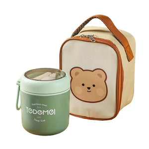 Stainless Steel Soup Box /Tiffin with Insulated Vertical Tiffin Bag with detachable Spoon for Kids and Adults, Green - Little Surprise BoxStainless Steel Soup Box /Tiffin with Insulated Vertical Tiffin Bag with detachable Spoon for Kids and Adults, Green