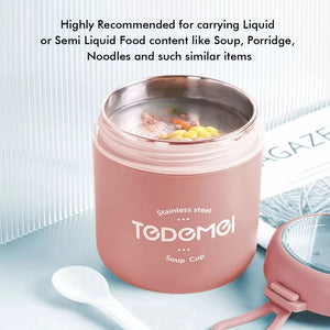 Stainless Steel Soup Box /Tiffin with Insulated Vertical Tiffin Bag with detachable Spoon for Kids and Adults, Pink - Little Surprise BoxStainless Steel Soup Box /Tiffin with Insulated Vertical Tiffin Bag with detachable Spoon for Kids and Adults, Pink