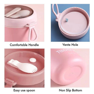 Stainless Steel Soup Box /Tiffin with Insulated Vertical Tiffin Bag with detachable Spoon for Kids and Adults, Pink - Little Surprise BoxStainless Steel Soup Box /Tiffin with Insulated Vertical Tiffin Bag with detachable Spoon for Kids and Adults, Pink