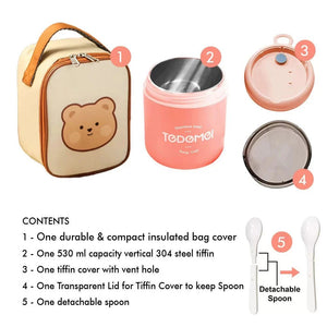 Stainless Steel Soup Box /Tiffin with Insulated Vertical Tiffin Bag with detachable Spoon for Kids and Adults, Pink - Little Surprise BoxStainless Steel Soup Box /Tiffin with Insulated Vertical Tiffin Bag with detachable Spoon for Kids and Adults, Pink