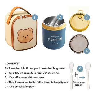 Stainless Steel Soup Lunch Box /Tiffin with Insulated Vertical Tiffin Bag with detachable Spoon for Kids and Adults, Blue - Little Surprise BoxStainless Steel Soup Lunch Box /Tiffin with Insulated Vertical Tiffin Bag with detachable Spoon for Kids and Adults, Blue