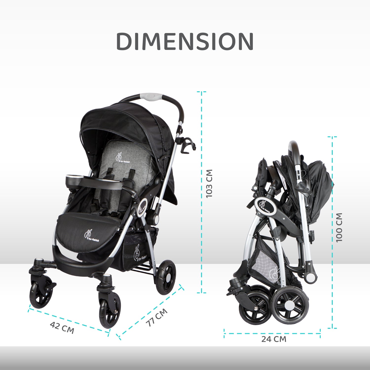R for Rabbit Chocolate Ride Baby Strollers- Black Grey