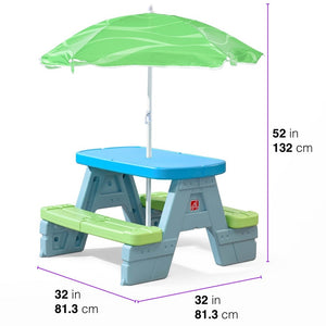 Step2 Sun & Shade Picnic Table with Umbrella | Kids Picnic Table - Picnic Table
