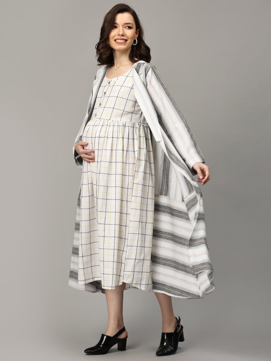 Stormy Sky Stripe Maternity and Nursing Shacket Dress - DRS-SK-STMSK-S