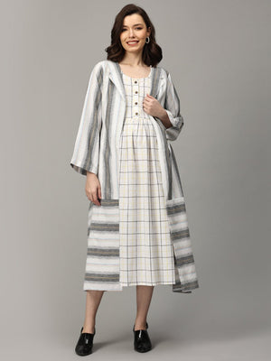 Stormy Sky Stripe Maternity and Nursing Shacket Dress - DRS-SK-STMSK-S