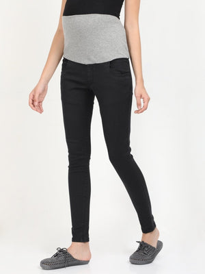 Stretchable Denims with Belly Support- Black - DENSBL-BLK-S