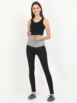 Stretchable Denims with Belly Support- Black - DENSBL-BLK-S