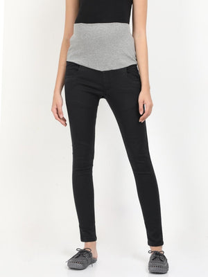 Stretchable Denims with Belly Support- Black - DENSBL-BLK-S