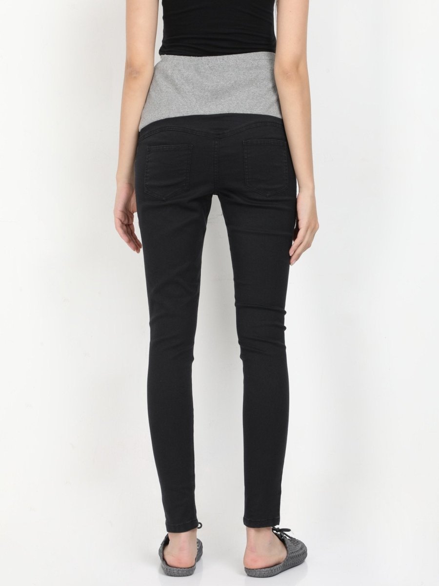 Stretchable Denims with Belly Support- Black - DENSBL-BLK-S