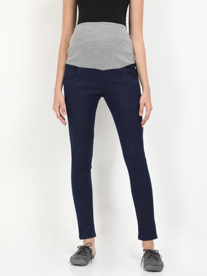 Stretchable Denims with Belly Support- Navy Blue - DENSBL-BLU-S