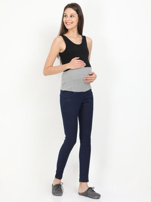 Stretchable Denims with Belly Support- Navy Blue - DENSBL-BLU-S