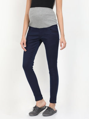 Stretchable Denims with Belly Support- Navy Blue - DENSBL-BLU-S