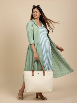 Stripe Duet Maternity and Nursing Shacket Dress - Multi Maternity Casual Dress