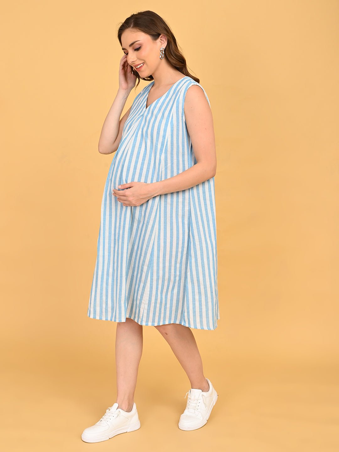 Stripe Duet Maternity and Nursing Shacket Dress - Multi Maternity Casual Dress