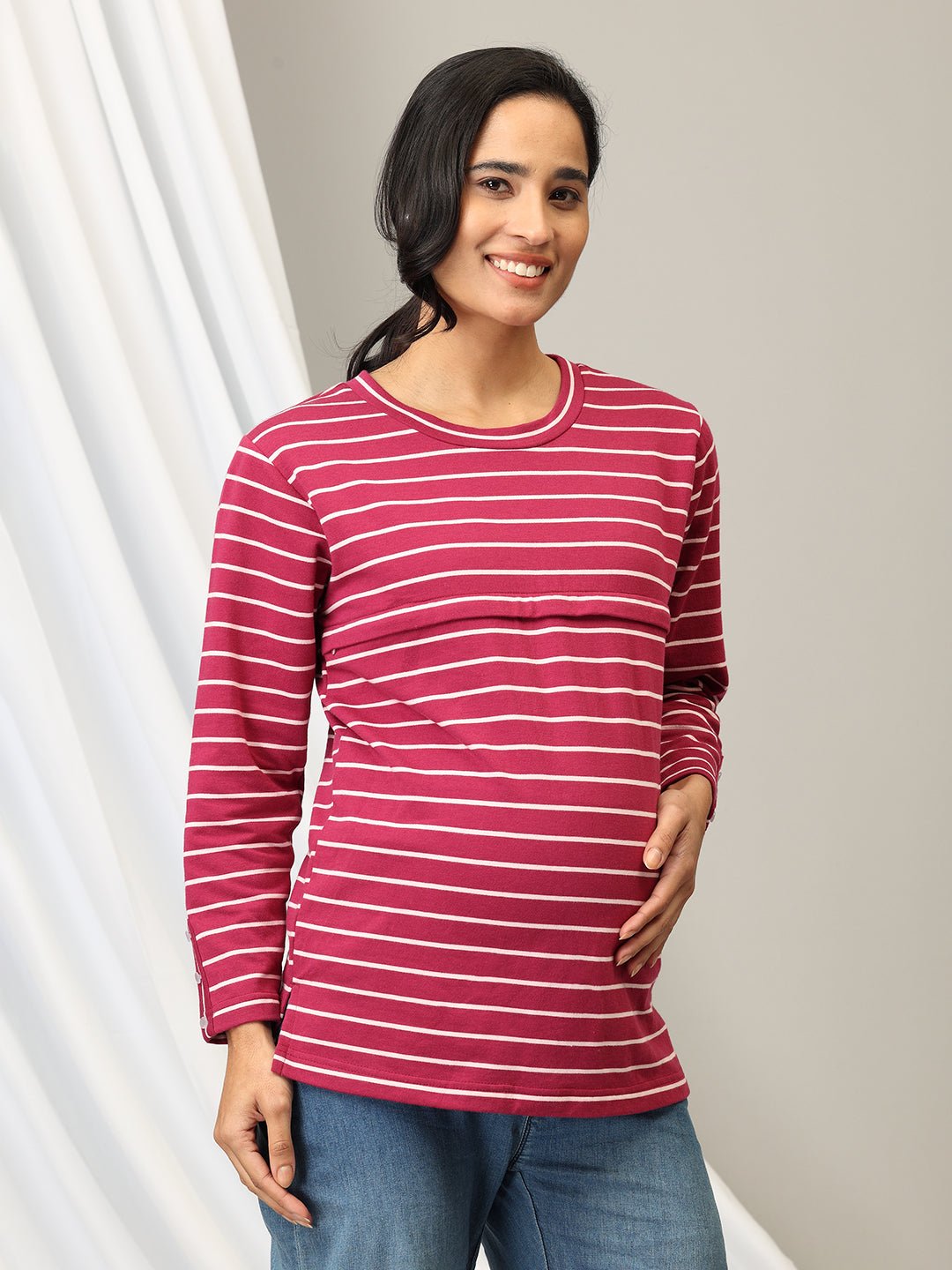 Stripe It Rich Maternity and Nursing Sweatshirt - MNSWT - SD - STIR - M