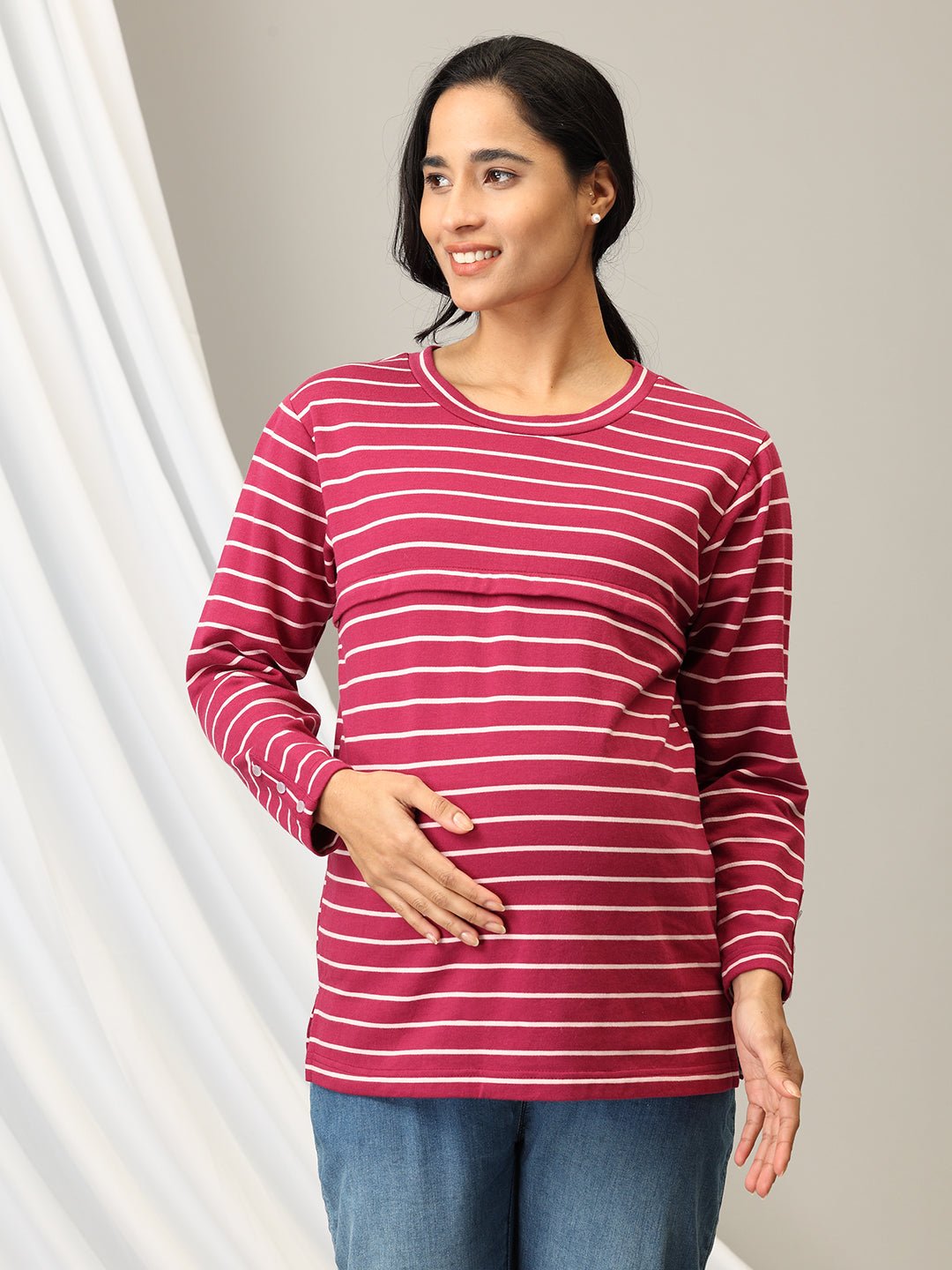 Stripe It Rich Maternity and Nursing Sweatshirt - MNSWT - SD - STIR - M