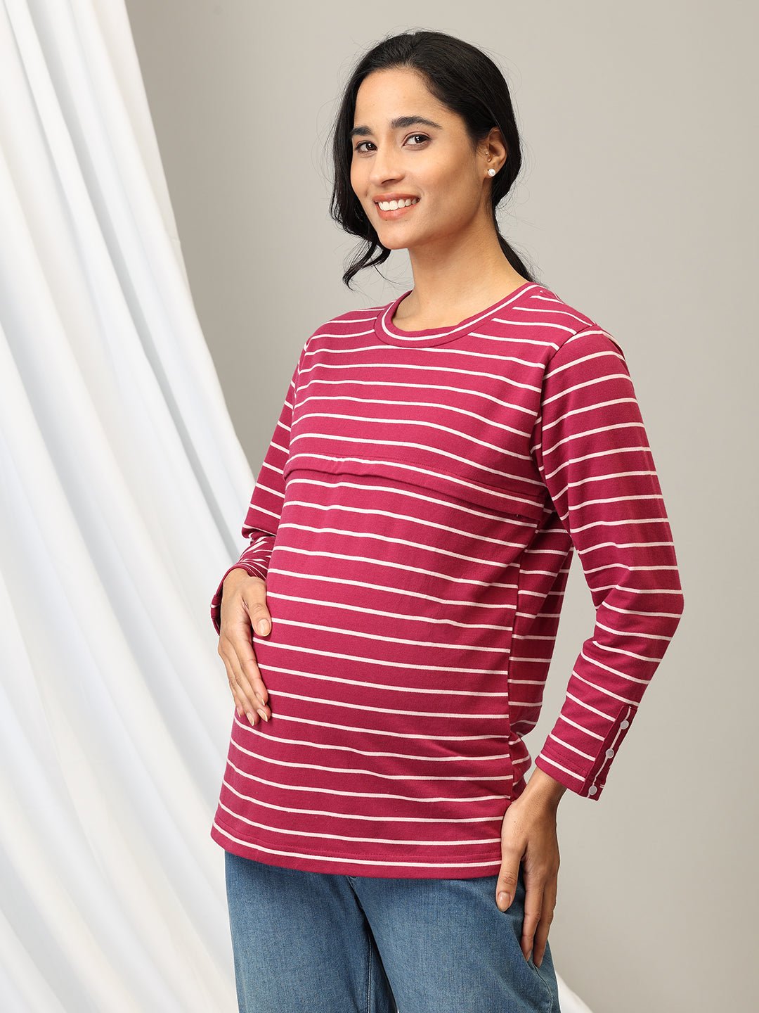 Stripe It Rich Maternity and Nursing Sweatshirt - MNSWT - SD - STIR - M