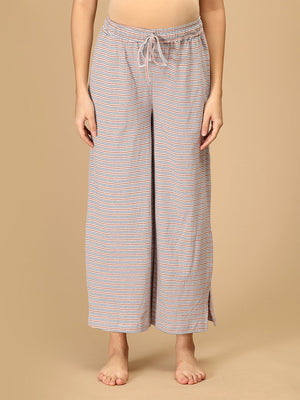The Mom Store striped maternity nightwear pants front view with drawstring waist for comfy fit