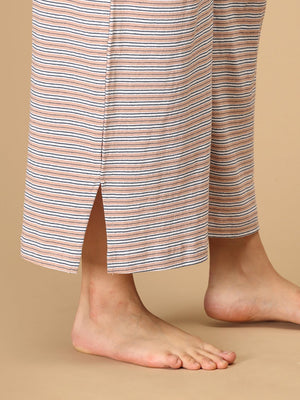 The Mom Store striped maternity pants ankle slit detail for relaxed nightwear movement
