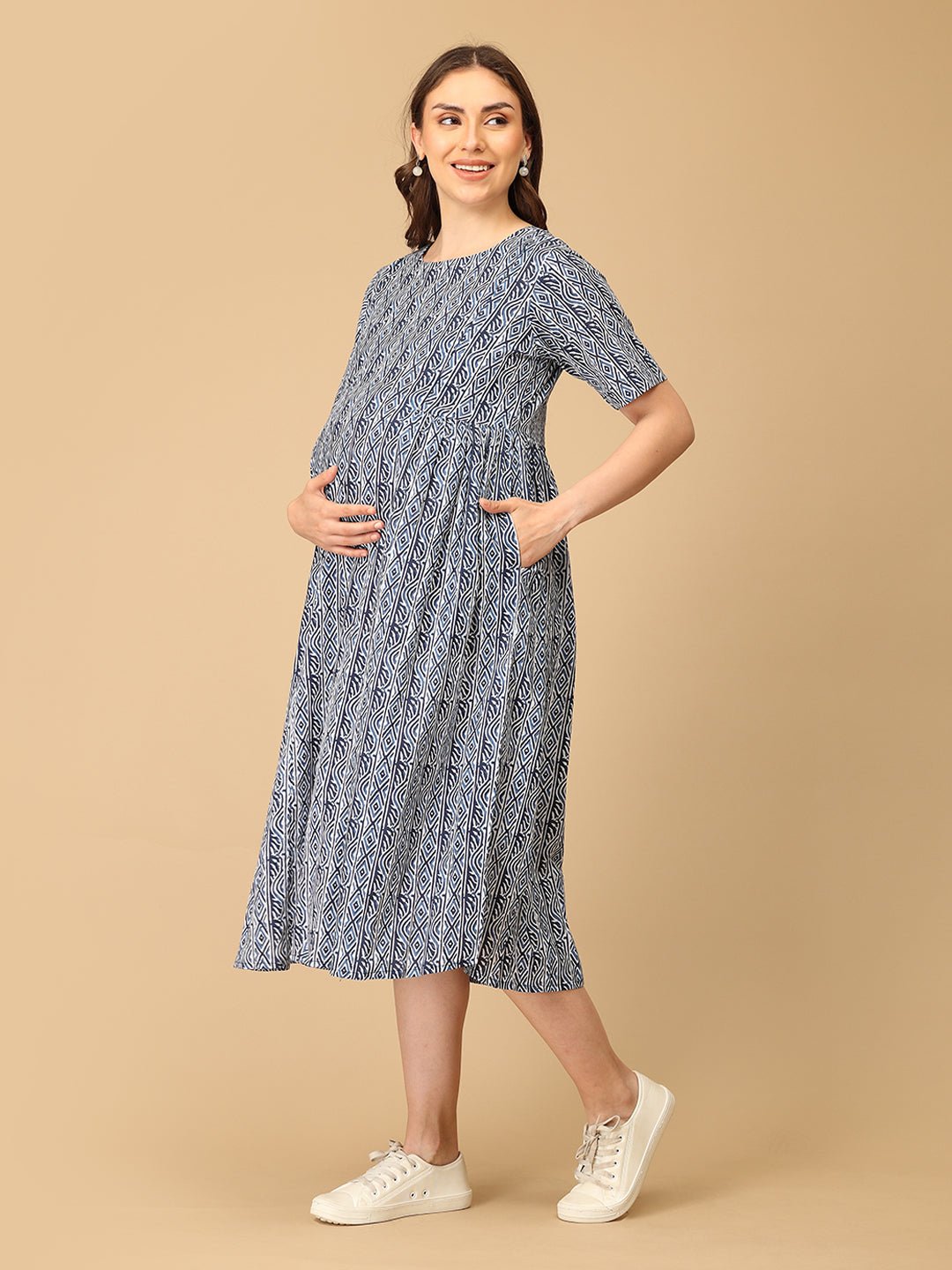Stripe - Navy - a Maternity and Nursing Dress - DRS - SK - FLNVA - S