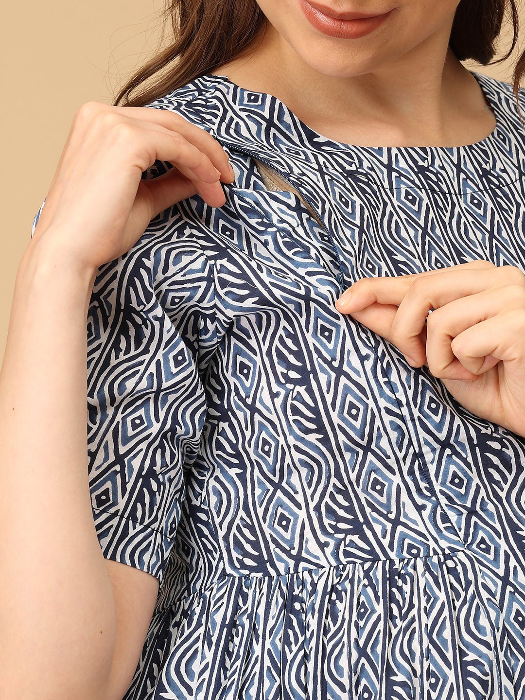 Stripe - Navy - a Maternity and Nursing Dress - DRS - SK - FLNVA - S