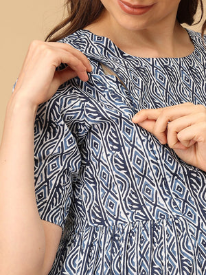 Stripe - Navy - a Maternity and Nursing Dress - DRS - SK - FLNVA - S