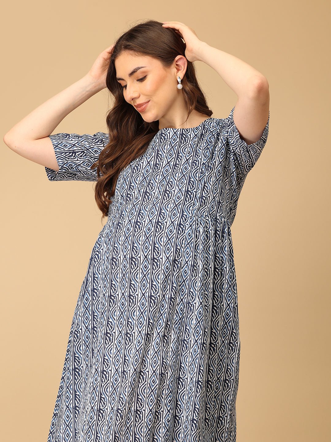 Stripe - Navy - a Maternity and Nursing Dress - DRS - SK - FLNVA - S