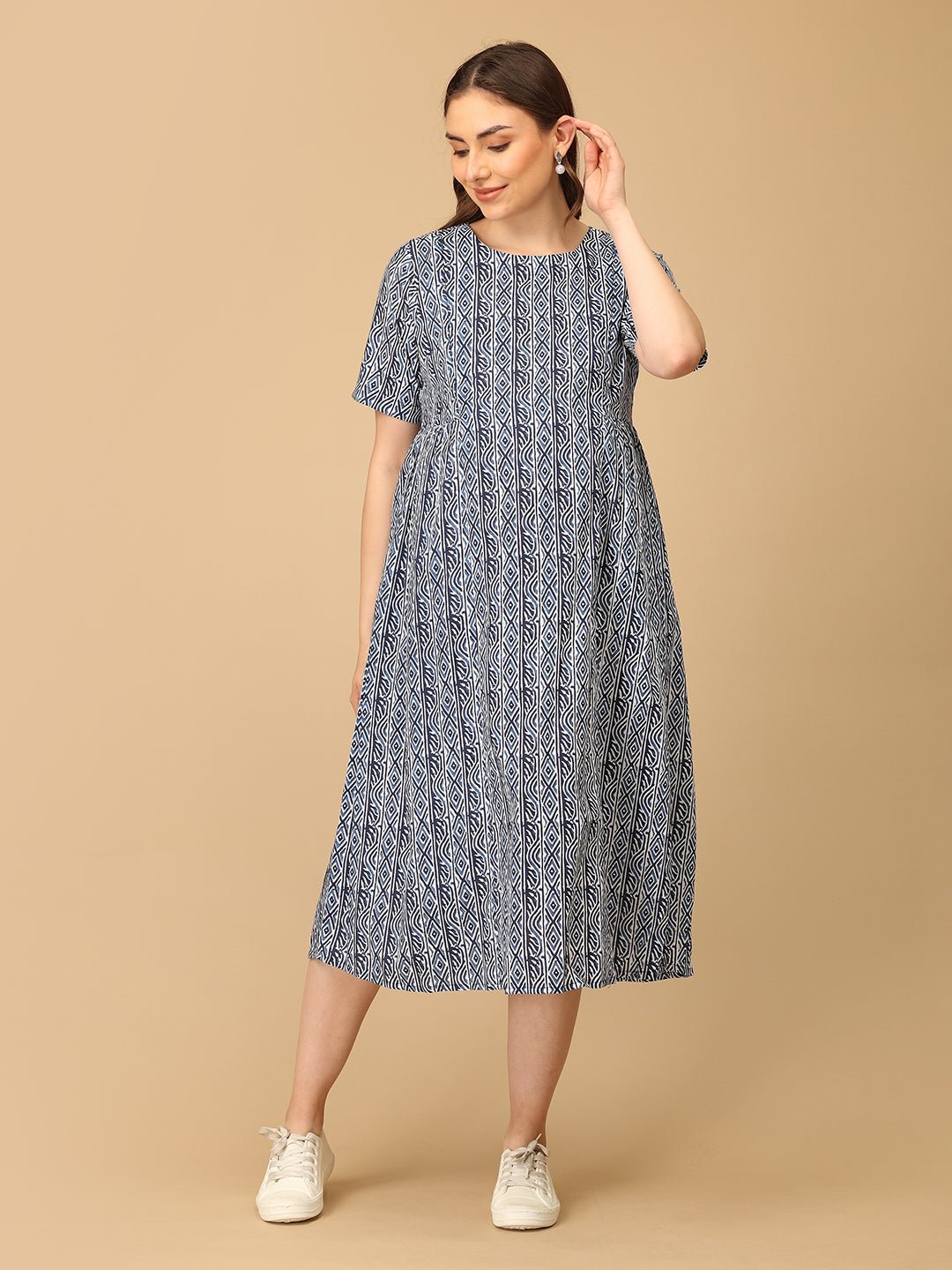 Stripe - Navy - a Maternity and Nursing Dress - DRS - SK - FLNVA - S