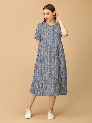 Stripe - Navy - a Maternity and Nursing Dress - DRS - SK - FLNVA - S