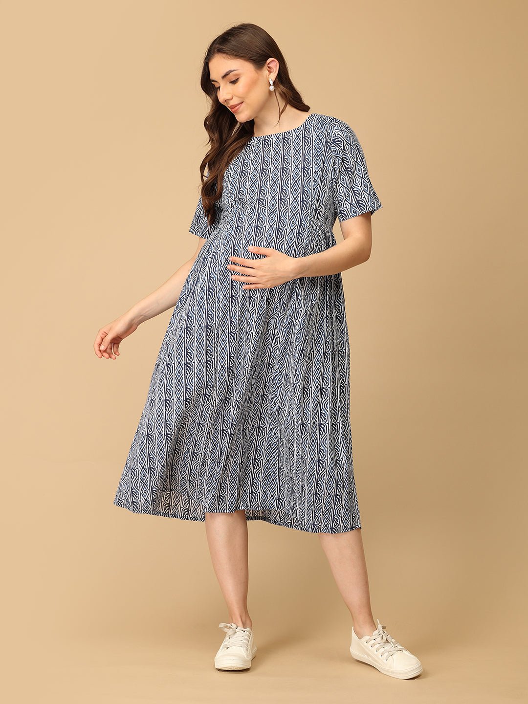 Stripe - Navy - a Maternity and Nursing Dress - DRS - SK - FLNVA - S