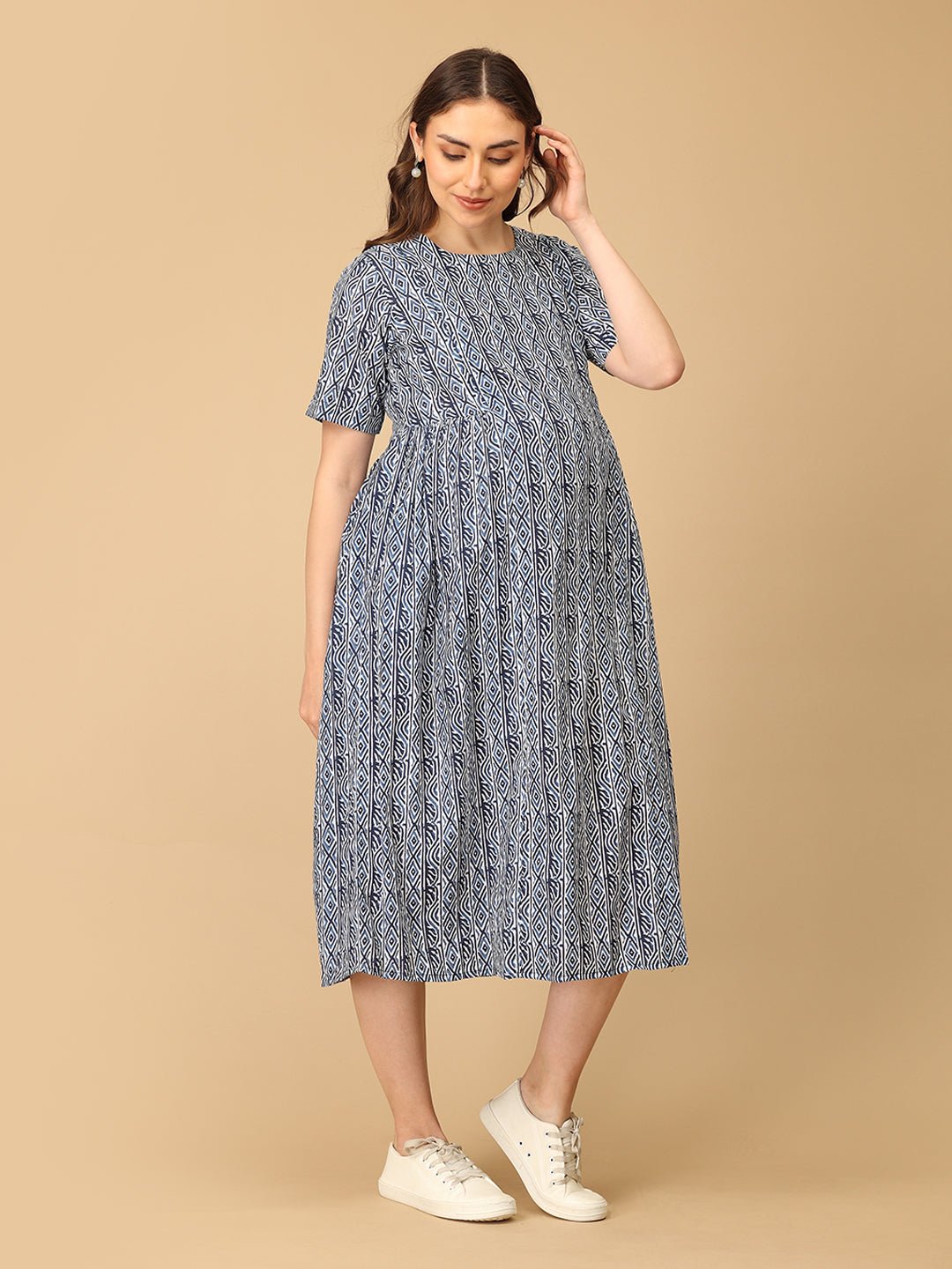 Stripe - Navy - a Maternity and Nursing Dress - DRS - SK - FLNVA - S