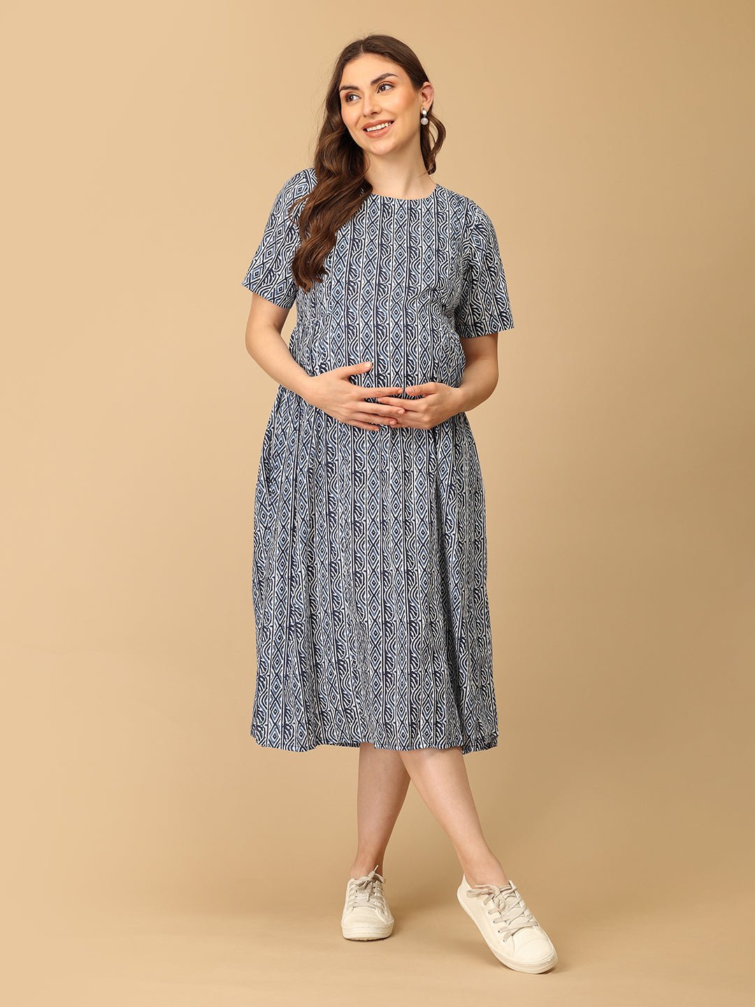 Stripe - Navy - a Maternity and Nursing Dress - DRS - SK - FLNVA - S