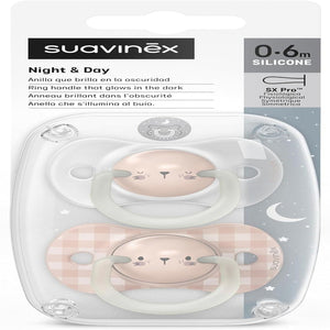 Suavinex Pacifier Glow-In-The-dark Silicone Rabbit Birth to 6M Pack of 2 - Pacifiers, Teethers & Rattles