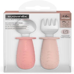 Suavinex Spoon Set Silicone and Steel 6M to 18m - Pink Spoon Set